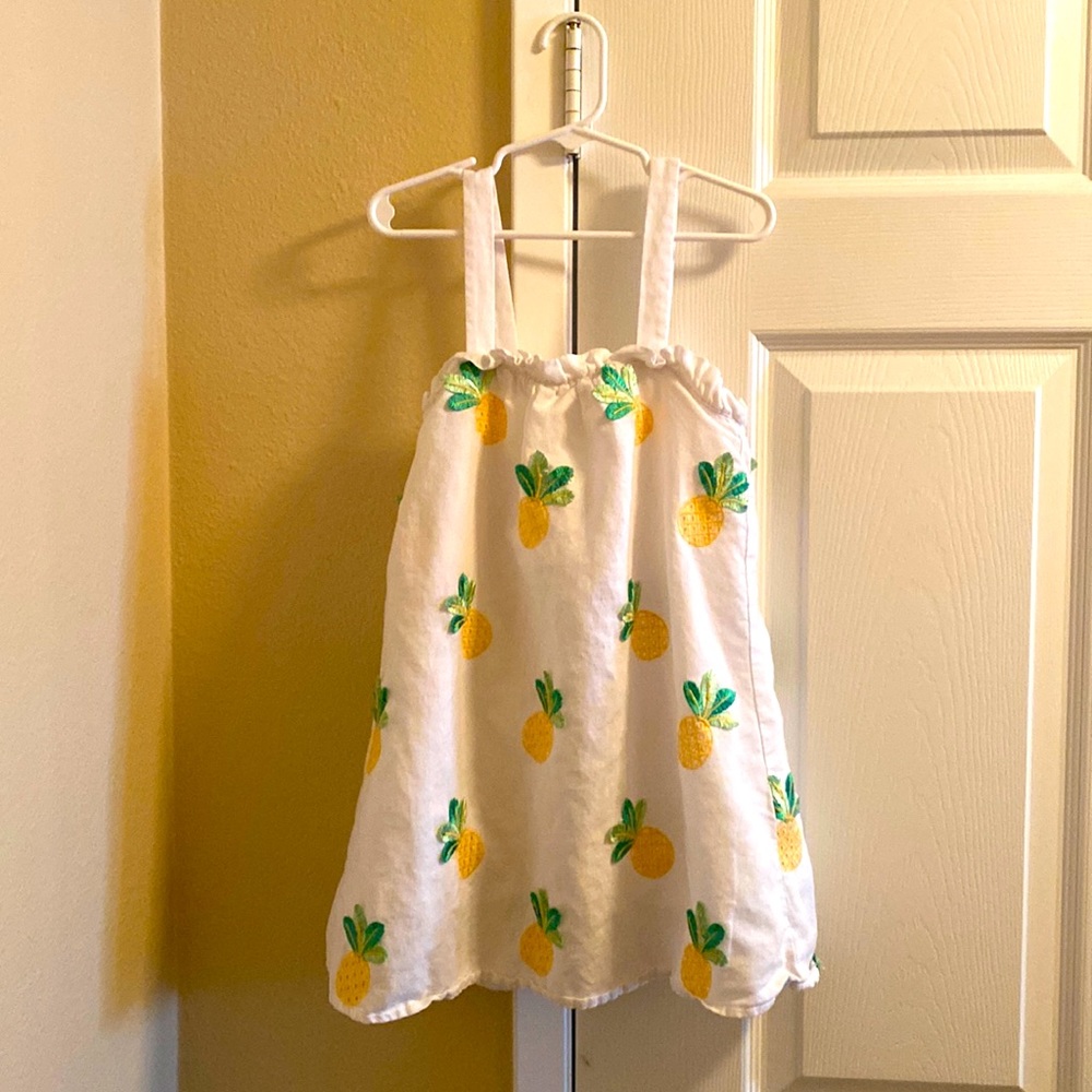 Janie & Jack Sleeveless White Dress with Embroidered Pineapples! Size 5